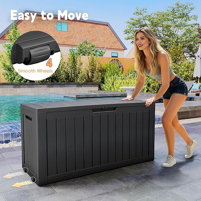 Outdoor Storage Box, 72 Gallon Waterproof Resin Deck Box, Storage Bin for Package Delivery, Patio Furniture Cushion, Garden Tools, Pool Accessories, Weatherproof and UV Resistant, Black