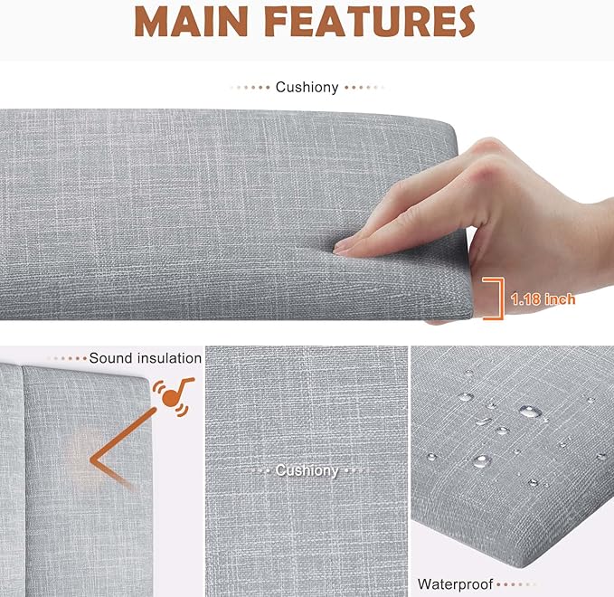 IFNOW Upholstered Wall Mounted Headboard, 3D Soundproof Wall Panels Peel and Stick for Queen Size, Reusable and Removable Tufted Bed Headboard in Light Grey (6 Panels, 10" x 24")