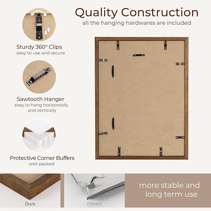 Axeman 11x14 Signature Picture Frame - Solid Oak Wood 11x14 Picture Frame With Mat to 5x7, Graduation Wedding Birthday Guest Book Party Signing, Hanging Hardware Included, Walnut