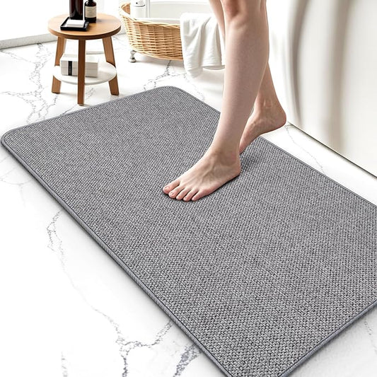 Bath Mat, Ultra Thin Bathroom Rugs,Super Absorbent, Rubber Bath Rugs Backing Non-Slip, Quick Dry Machine Washable, Cozy Cloth Bathroom Mat fit Under Door/Sink/Bathtub/Shower 17''x27''-Grey