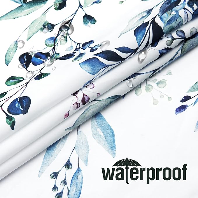 Gibelle Blue Eucalyptus Shower Curtain, Watercolor Plant Leaves with Floral Bathroom Shower Curtain Set with Hooks, 72x72