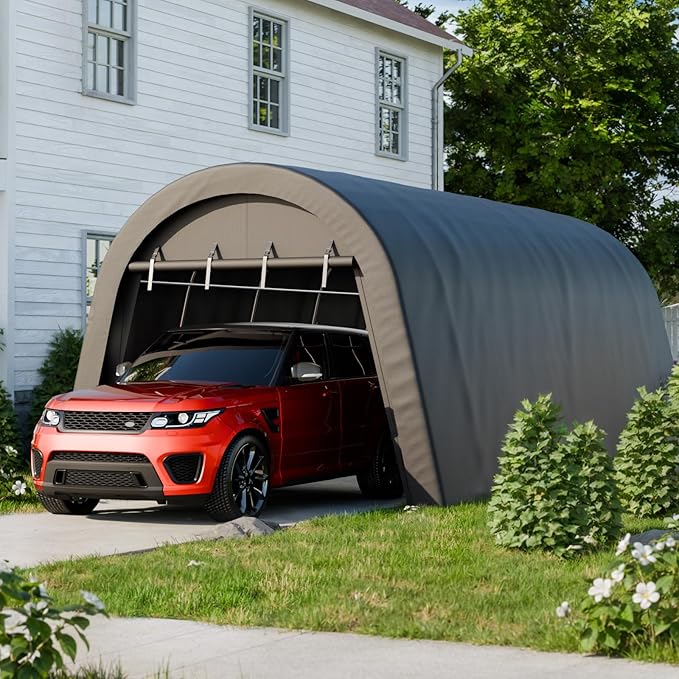 Carport 12x20 ft Heavy Duty, All-Season Waterproof UV Protected Outdoor Car Ports w/Reinforced Metal Frame Roll-up Ventilated Doors,Portable Garage Car Shelter for Boat Truck Motorcycle Yacht