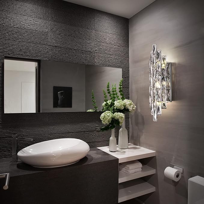 Modern Crystal Chrome Wall Sconces, Wall Light Fixtures, Indoor Wall Lamp, Vanity Wall Mount Lamps for Living Room Bedroom Bathroom Bedside Hallway Stairway