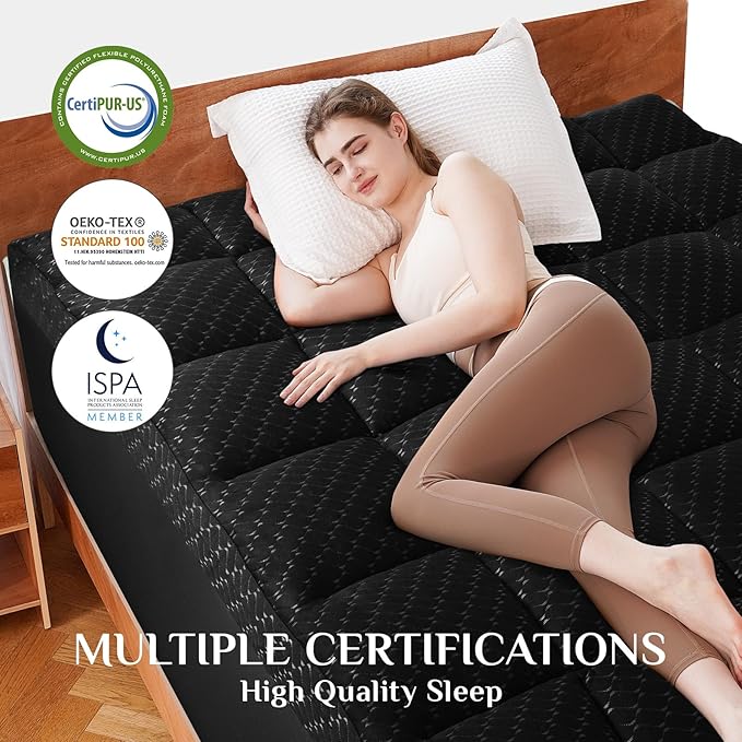 Dual Layer 3 Inch Memory Foam Mattress Topper Twin Size, 2 Inch Cooling Gel Memory Foam Plus 1 Inch Pillow Top Mattress Pad Cover, with 8-21 Inch Deep Pocket, Black