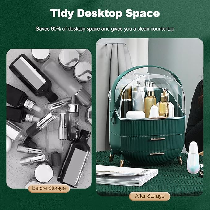 Ergocar Cosmetics Organizer Make Up Case Dustproof Cosmetic Storage Box, Cosmetics Skin Care Products Multi-Function Jewelry Organizer Case - green-1