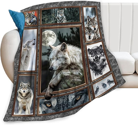Wolf Blanket Wolfs Throw Blanket Soft Fleece Flannel Bedding Wolves Gifts for Men Boys Lovers Adults Stuff Plush for Sofa Bed Decor 50"X60"