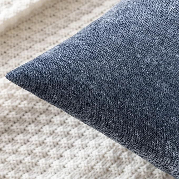 MIULEE Pack of 2 Blue Decorative Pillow Covers 24x24 Inch Soft Chenille Couch Throw Pillows Eruo Sham Farmhouse Cushion Covers for Home Decor Sofa Bedroom Living Room