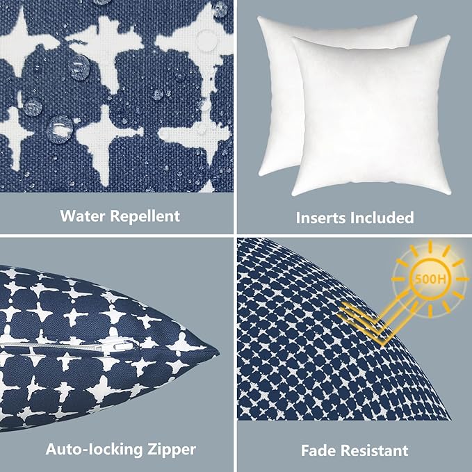 LVTXIII Outdoor Throw Pillows, Decorative Throw Pillows with Inserts, 16"x16" Square Pillows for Bed, Couch, Sofa and Patio Furniture, Set of 2, Tie-dye Navy