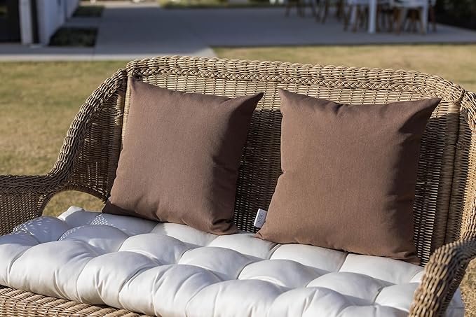 RSH DECOR: Sunbrella Square Throw Pillows Set of 2 | 20" x 20" | Water and Fade-Resistant Performance Fabric | Outdoor Pillow Covers with Down-Alternative Inserts | Canvas Taupe