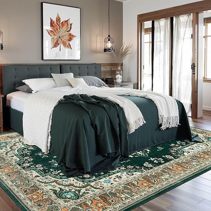 8x10 Area Rug for Living Room, Modern Washable Rug Non Slip Low Pile Large Area Rugs for Living Room, Bedroom, Farmhouse, Dining Room,Green