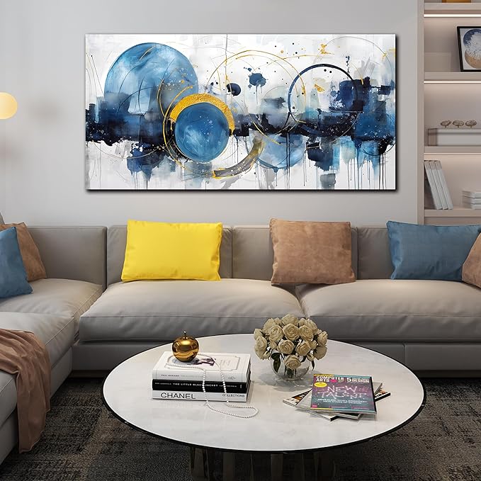 ZHAOSHOP Abstract Canvas Wall-Art - Blue Home Office Wall Decor - Modern Wall Art for Living Room Large Size Ready to Hang Size 24" x 48"