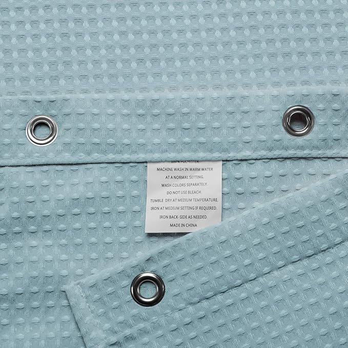 Barossa Design Waffle Weave Shower Curtain Hotel Luxury Spa, 230 GSM Heavy Duty Fabric, Water Repellent, Blue, 71"x72"