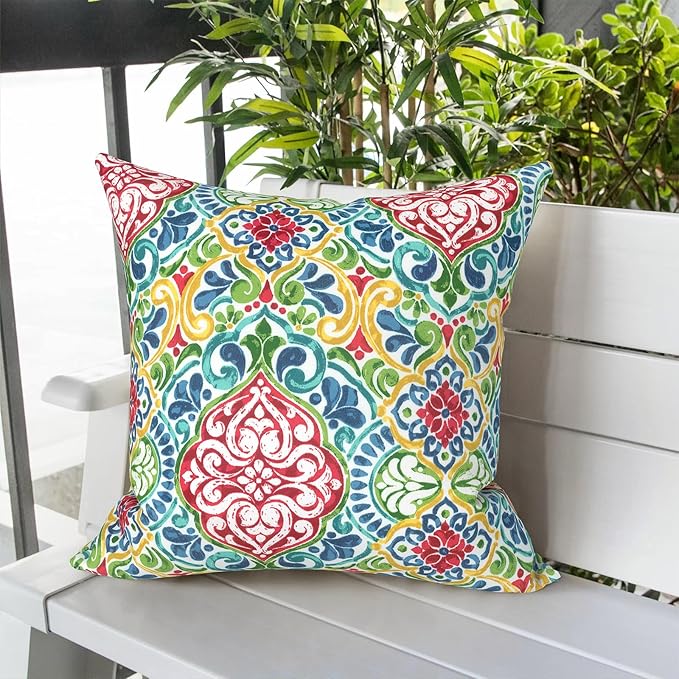 LVTXIII Outdoor Throw Pillows, Decorative Throw Pillows with Inserts, 20"x20" Square Pillows for Bed, Couch, Sofa and Patio Furniture, Set of 2, Damask Red