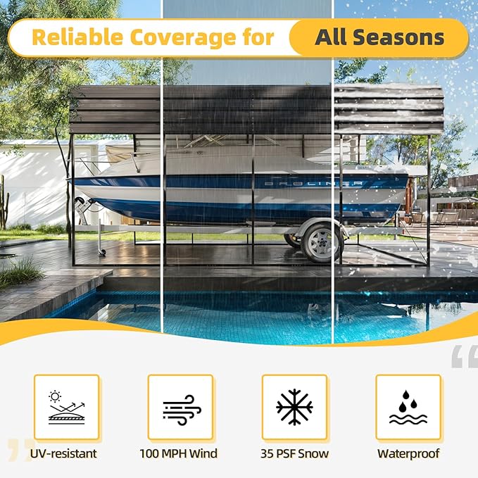 EROMMY 14x20 FT RV Metal Carport, Heavy Duty Carports with Reinforced Steel Frame, Weather-Resistant Galvanized-Steel Roof Shelters, Outdoor Car Shed for 2 Vehicles, Truck, Boat and SUV, Gray