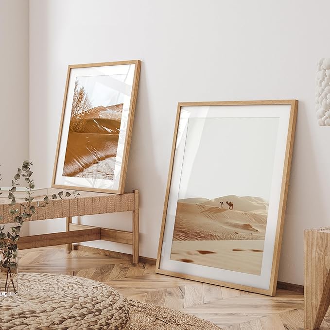 Axeman 24x28 Solid Oak Wood Frame With Mat for 20x24 | Tempered Glass and Hanging Hardware Included Natural Home Wall Decor Art Hanging Frame