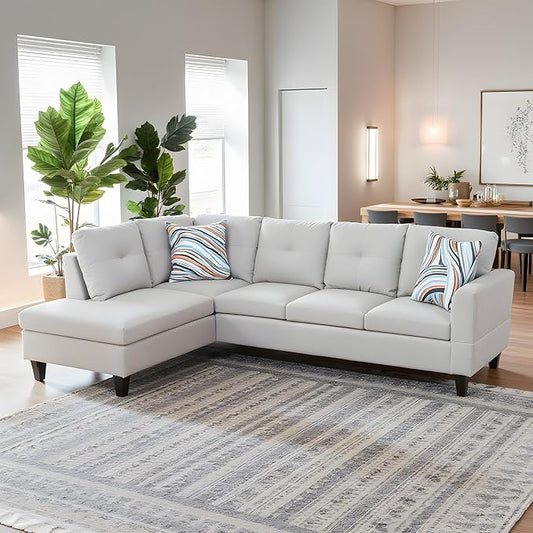 NicBex Sectional Couch 2 Pieces 66.5" L Sofa with Left Chaise Flannel L Shaped Cloud Couch for Living Room Furniture Sets with Cushion, Modular Sofa for Living Room & Small Apartment, Light Gray