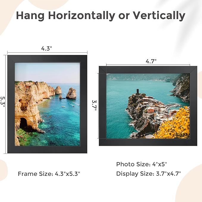 4x5 Metal Picture Frame - Black Aluminum Picture Frames with Real Glass for Wall Hanging or Tabletop, Horizontally or Vertically, 4 x 5 Wall Gallery Poster Photo Frames for 4 by 5 Photo, Black
