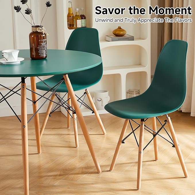 Round Dining Table Set for 4 31.5" Wood Dinner Table Circle Dining Table Kitchen Table Chairs Set of 4 with Wood Strip Base for Kitchen Living Room Space Saving Apartment(Green)