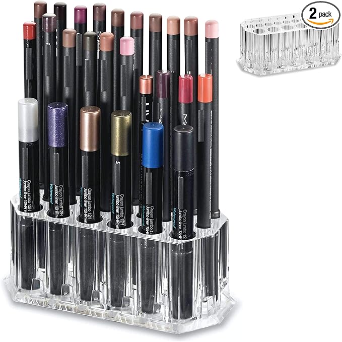 BY ALEGORY Acrylic Eyeliner Organizer & Lip Liner Organizer 26 Space Storage 20 Standard 6 Jumbo Cosmetic Pencil Makeup Display Case Refillable Container (2)