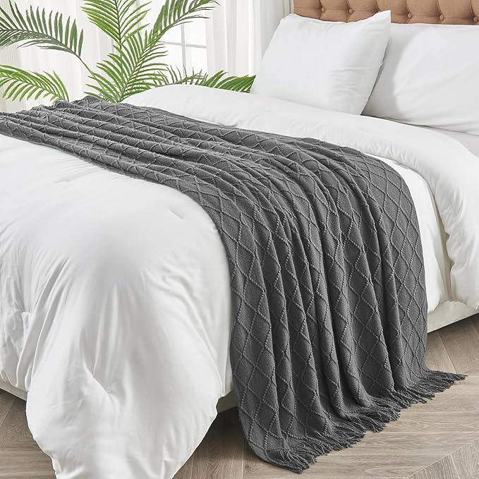inhand Grey Throw Blanket for Couch and Bed, Soft Living Room Home Decor Knitted Twin Size Blanket, Outdoor Lightweight Breathable Summer Blanket, Farmhouse Warm Woven Decorative, 60"x80"