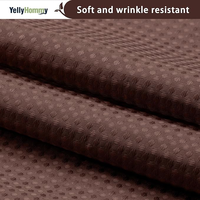 YellyHommy No Hook Shower Curtain with Snap in Liner Set Less Time Brown Waffle Shower Curtain for Bathroom 75" L x 72" W