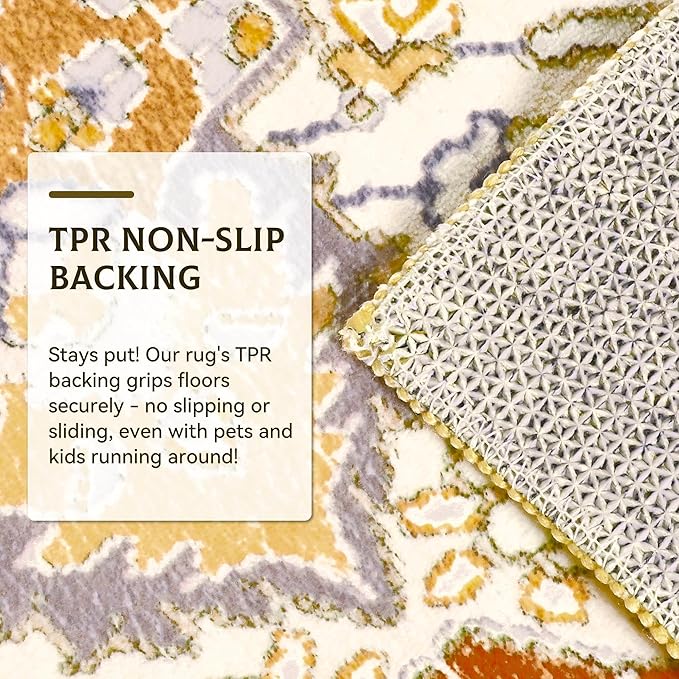 Living Room Rug 6x9 Rug, Machine Washable Area Rug Non Slip Low Pile Rug for Living Room, Bedroom, Farmhouse, Dining Room, Beige