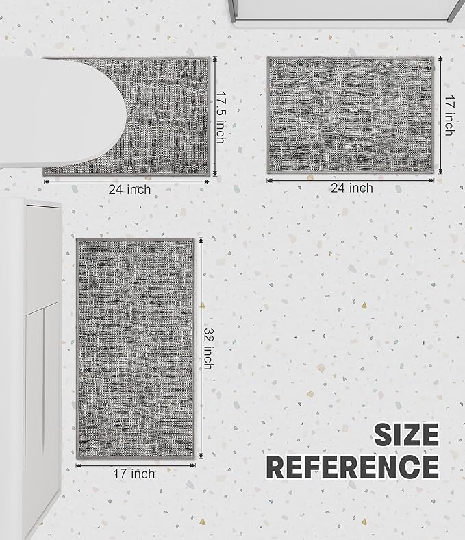 YIHOUSE Bathroom Rugs Sets 3 Pieces, Ultra Thin Non Slip Washable Bath Mat Sets, Absorbent Quick Dry Bath Mats for Bathroom Floor, Grey