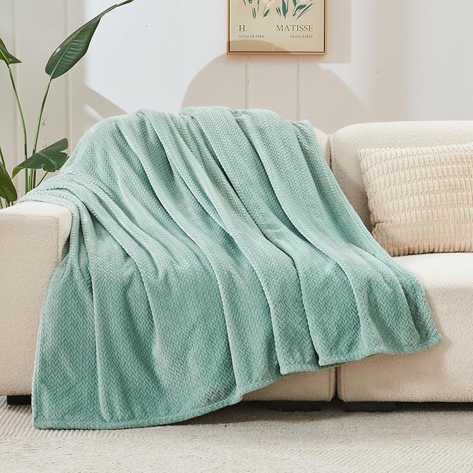 NEWCOSPLAY Super Soft Throw Blanket New Sage Green Premium Silky Flannel Fleece Leaves Pattern Lightweight Bed Blanket All Season Use (New Sage Green, Throw(50"x60"))