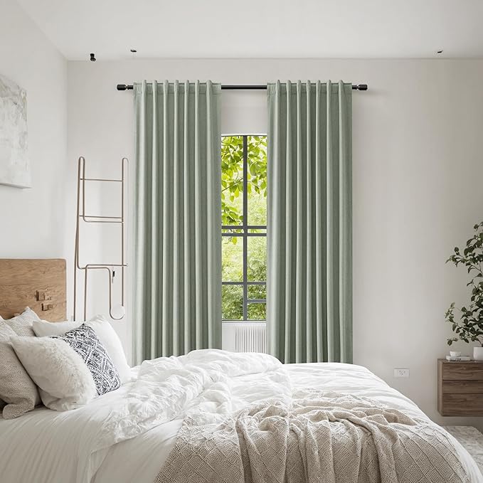 Guken Blackout Curtains 120 Inch Length 2 Panels Set for Living Room Bedroom Back Tab Thermal Insulated 100% Black Out Linen Drapes Room Darkening Window Curtains 120 Inches Long,Desert Sage