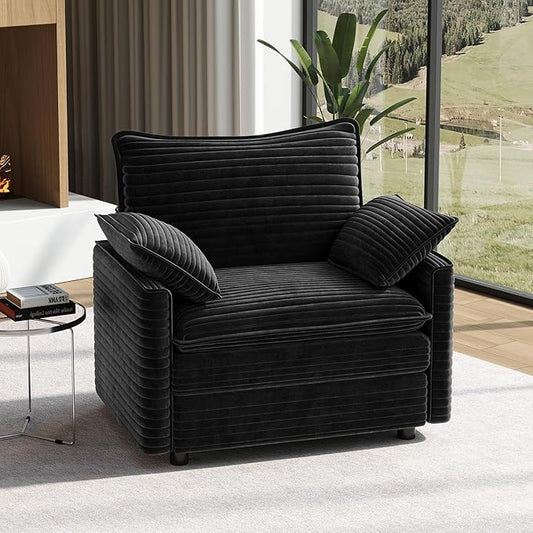 Vesgantti 40" Single Seat Sofa, Comfy Cloud Couch Deep Seat Upholstered Couch Corduroy Modern Sofa with Armrest Pillow, Easy Assembly for Living Room, Bedroom and Apartment, Black