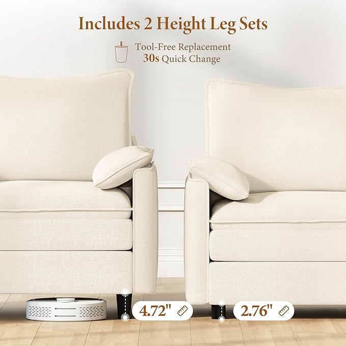 Vesgantti Large Modular Sectional Sofa, Big Comfy Cloud Couch with Ottoman Deep Seat Chenille Cloud Sofa, 8 Seater Large Sectional Couches for Living Room, Bedroom and Apartment, Beige