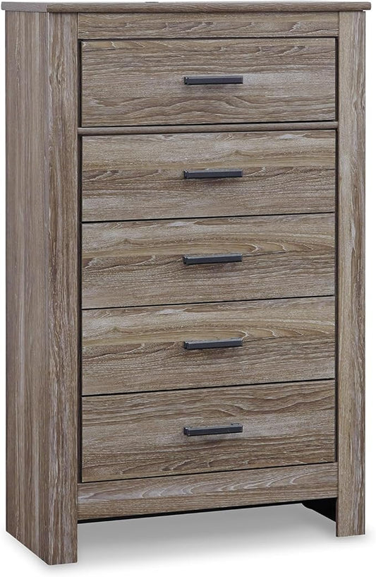 Signature Design by Ashley Zelen Rustic Contemporary 5 Drawer Chest of Drawers, Warm Gray