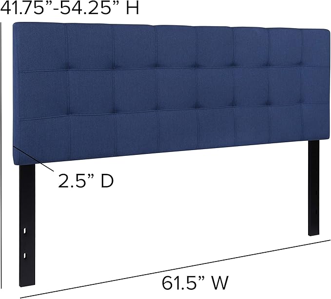 EMMA + OLIVER Quilted Tufted Upholstered Queen Size Headboard in Navy Fabric