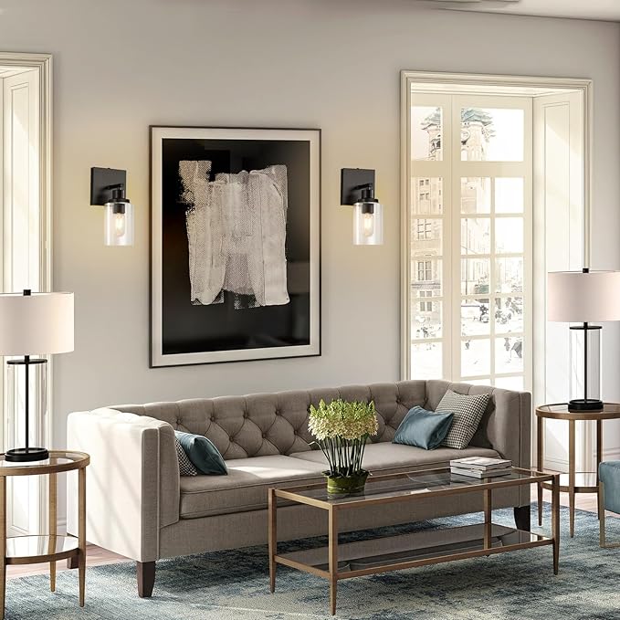 Battery Operated Wall Sconces Set of 2, Remote Control Wall Lamp with Clear Glass Shade USB Rechargeable Wall Light for Bedroom Living Room Hallway