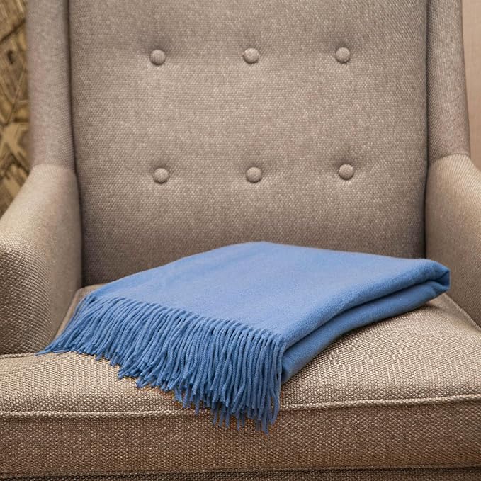 CUDDLE DREAMS Premium Cashmere Throw Blanket with Fringe, Luxuriously Soft (Porcelain Blue)
