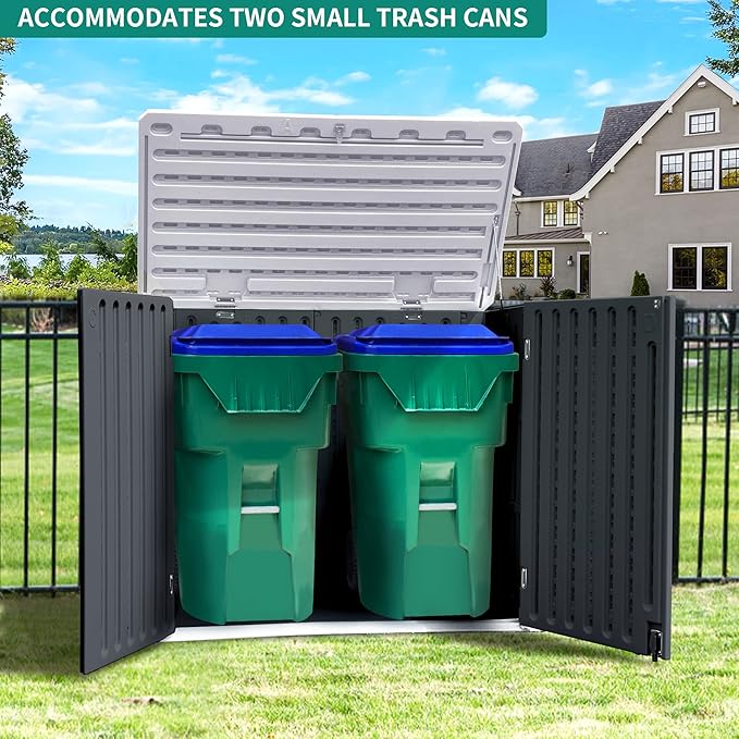 YITAHOME Outdoor Horizontal Storage Sheds w/o Shelf, Weatherproof Resin Tool Shed, Multi-Opening Door for Storage of Bike, Trash Cans, Garden Tools, 35 cu ft, Waterproof, Lockable, Dark Gray