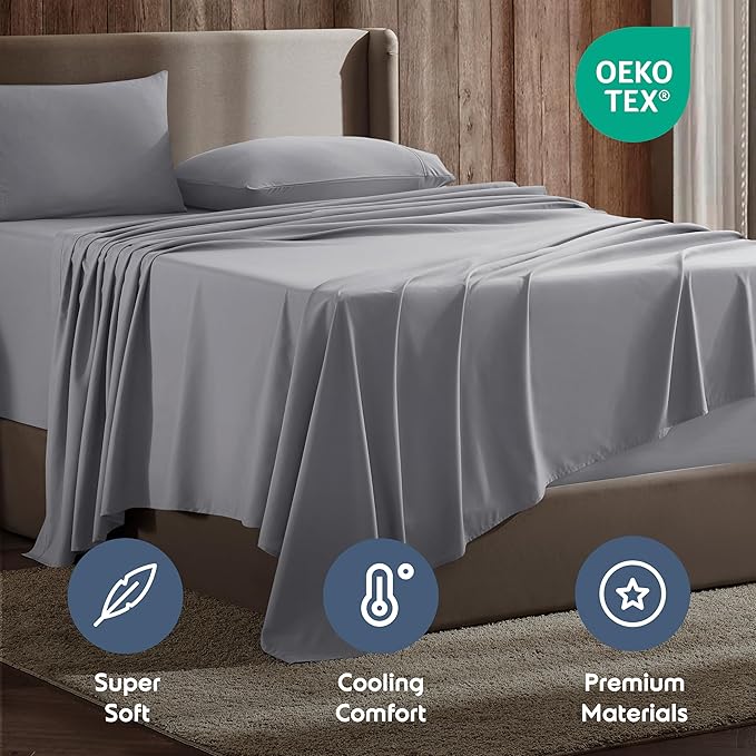Nestl Queen Sheet Set - Luxury 1800 Ultra-Soft Microfiber Bed Sheets - Double Brushed - Deep Pockets - Easy Fit - 4 Piece Set - Bedding Sheets & Pillowcases (Queen, Grey)