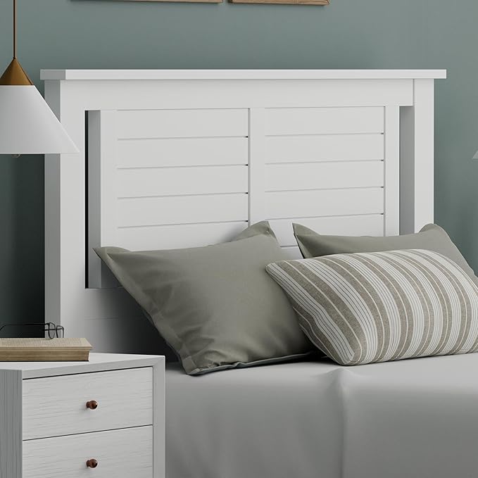 Serene Poplar Wood Full Headboard, Modern Farmhouse Panel with Horizontal Scoring, Full Size Headboard in White, Casual Coastal Style, Easy Assembly, Quality Materials