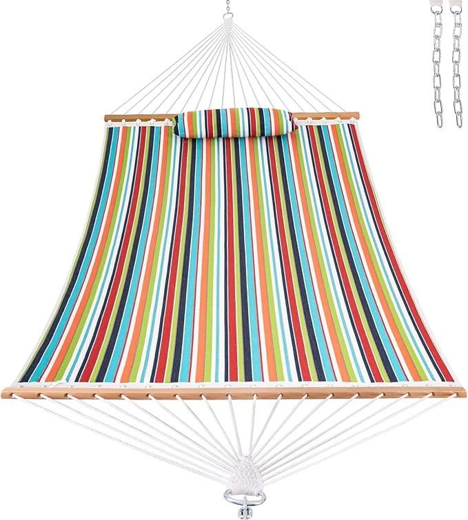 Lazy Daze 12 FT Sunbrella Quilted Hammock Double Hammock with Hardwood Spreader Bar, for Patio Outdoor Outside All Weather, 450 lbs Capacity, Carousel Confetti