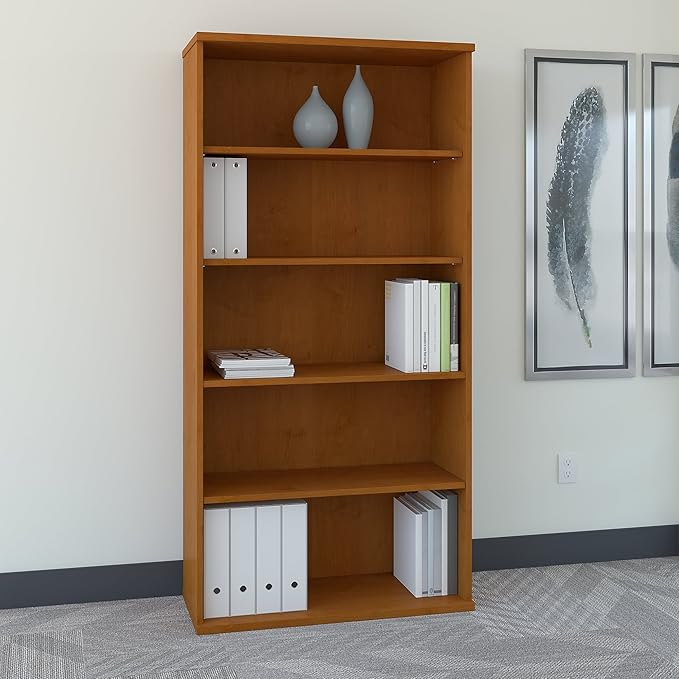 Bush Business Furniture Series C Tall 5 Shelf Bookcase in Natural Cherry, Large Storage and Display Bookshelf for Home or Professional Office