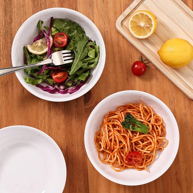 TP 18-Piece Dinnerware Set, Melamine Dishes Set with Bowls and Plates, Service for 6, Non-breakable Lightweight Dining Tableware, White