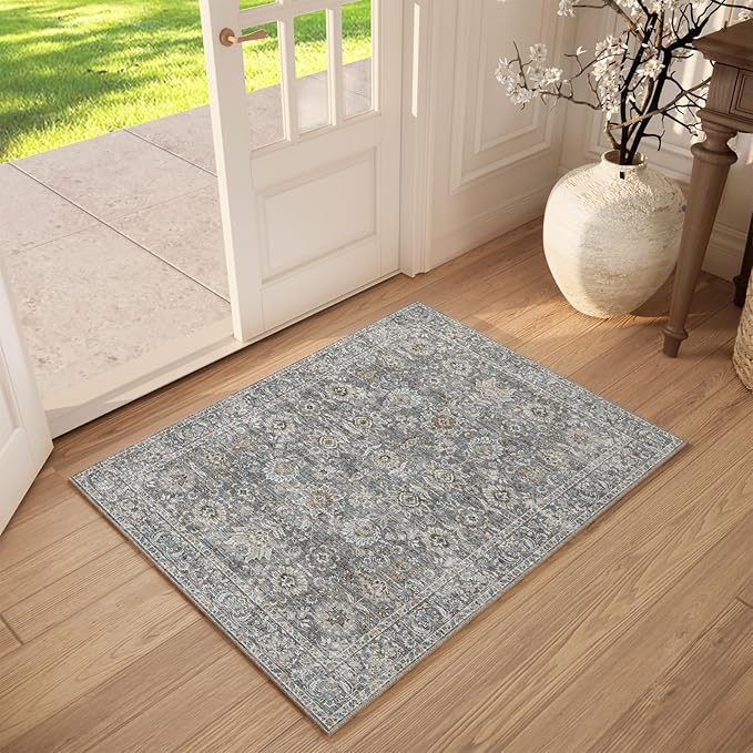 Washable 2'x3' Non Slip Rug Vintage Soft Low Pile Lightweight Boho Area Rugs for High-Traffic Areas (Entryway, Kitchen, Hallway), Farmhouse Decor