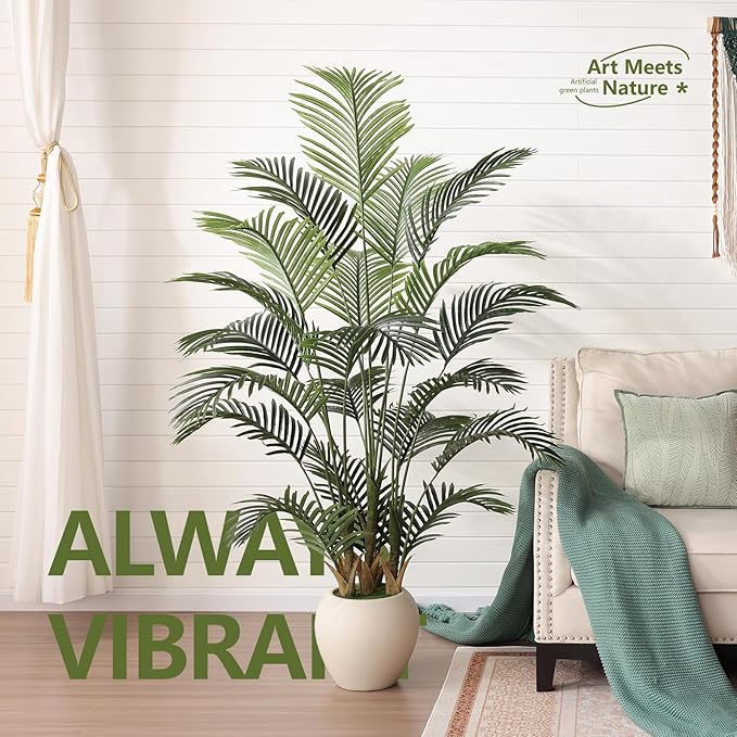 Artificial Palm Tree Plant - 6FT Tall Fake Tree with Realistic Look & UV Protection - Large Indoor Outdoor Faux Floor Plant for Home Office Decor