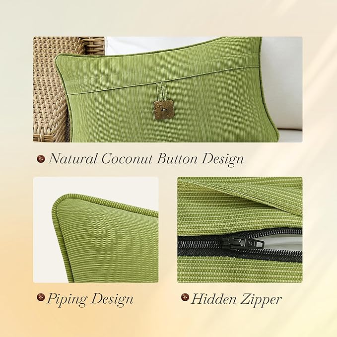 Outdoor DecorativePillows with Coconut Button Pack of 4, 20" x 12" Outdoor Pillow Set for Couch Bed Throw Patio Sofa, Chartreuse