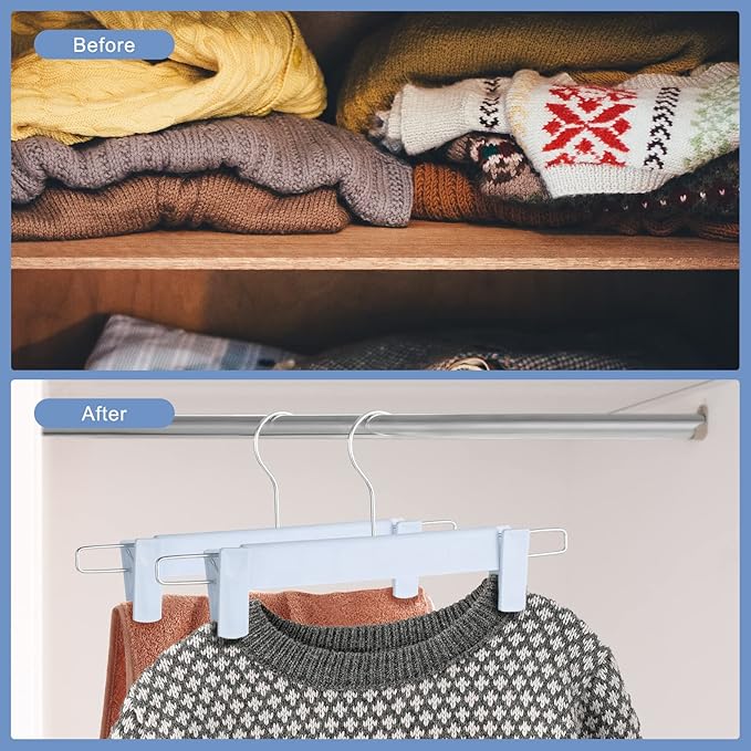 20 Pack Pants Hangers with Adjustable Non-Slip Clips Anti-Rust Hanging Hook for Trouser,Skirts,Jeans,Clothes Hangers Blue