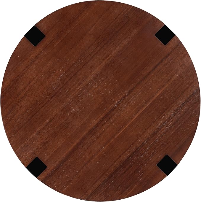 Acacia Wood Side Table,Modern Industrial Accent Tables with Wooden Frame,Round End Table for Living Room,Bedroom,Small Spaces or Patio,22.5" Brown+Black