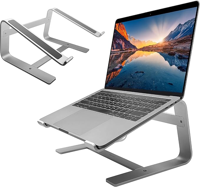 Macally Ultra Slim Wired Computer Keyboard and Ergonomic Laptop Stand, Create Both Efficiency and Comfort