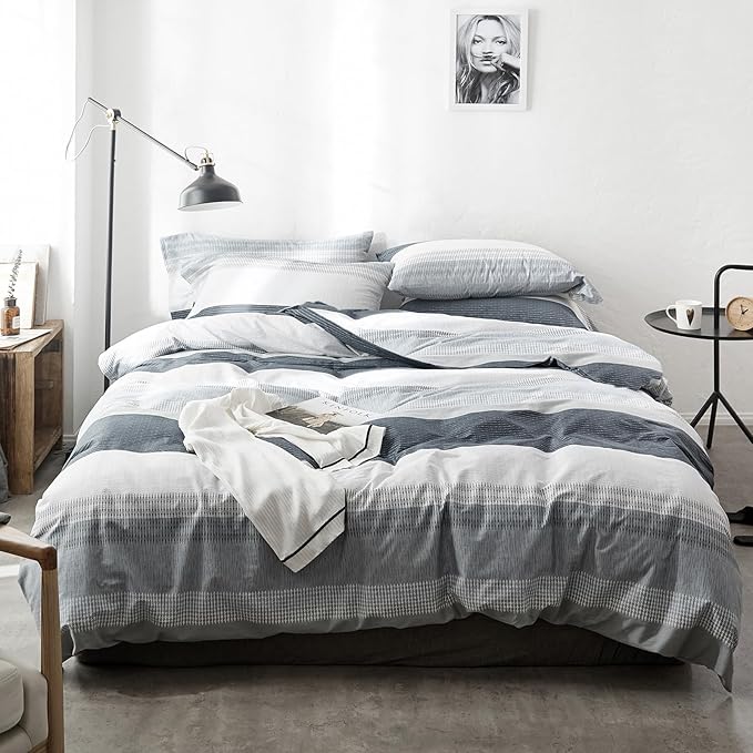 mixinni Full Size Comforter Set for Teen Modern Geometric Boys Striped Printed Comforter Set Men Boys for All Season, 1 Fluffy Comforter and Two Pillow Shams-Full Size