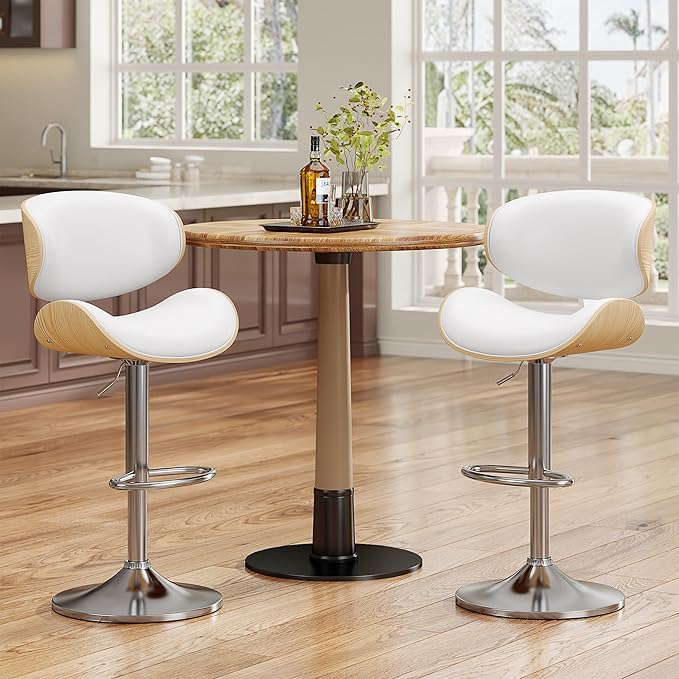 Bar Stools, Kitchen Counter Bar Stool Island Barstool with Back Set of 3, Snow White