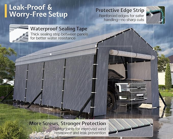 Jocisland 12x20x10.5 FT Metal Carport - Removable Waterproof Sidewalls, Heavy Duty Outdoor Carport with Upgraded Steel Reinforcements for All-Weather, Car Canopy for Car, Boat, Equipment Storage